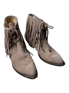 Frye Sacha Fringe Boho Western Suede Ash Bootie 9.5